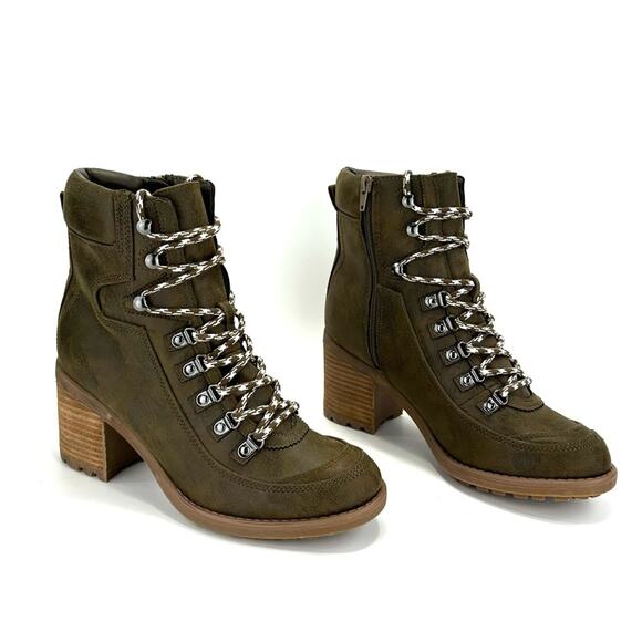 Carlos Santana Ardent Green Ankle Boot Sz 10 Faux Leather Block Heel Zip Closure - Picture 4 of 15